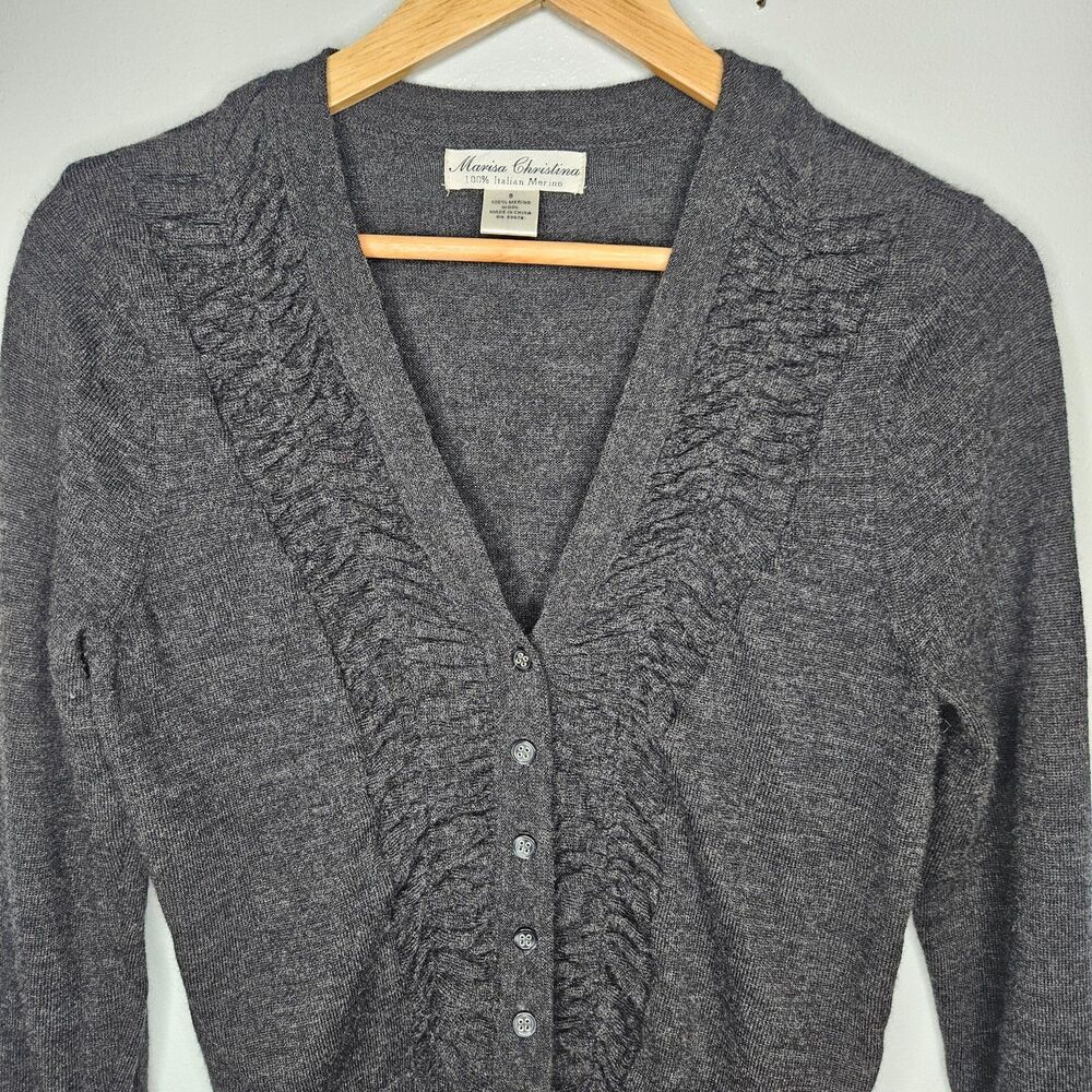 MARISA CHRISTINA Cardigan Sweater 100% Italian Merino Wool Women's Small Gray